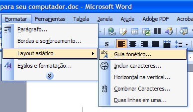 Furigana no Microsoft Word - Menu de Layout Asiático