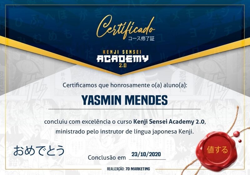 Certificado de Conclusão de Curso Kenji Sensei Academy